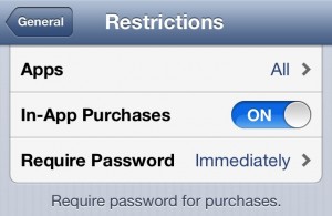 Restriccion de compra de in app purchases
