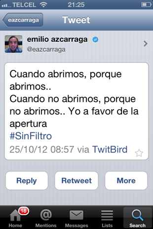 Tweet de Emilio Azcarraga Jean Presidente de Televisa